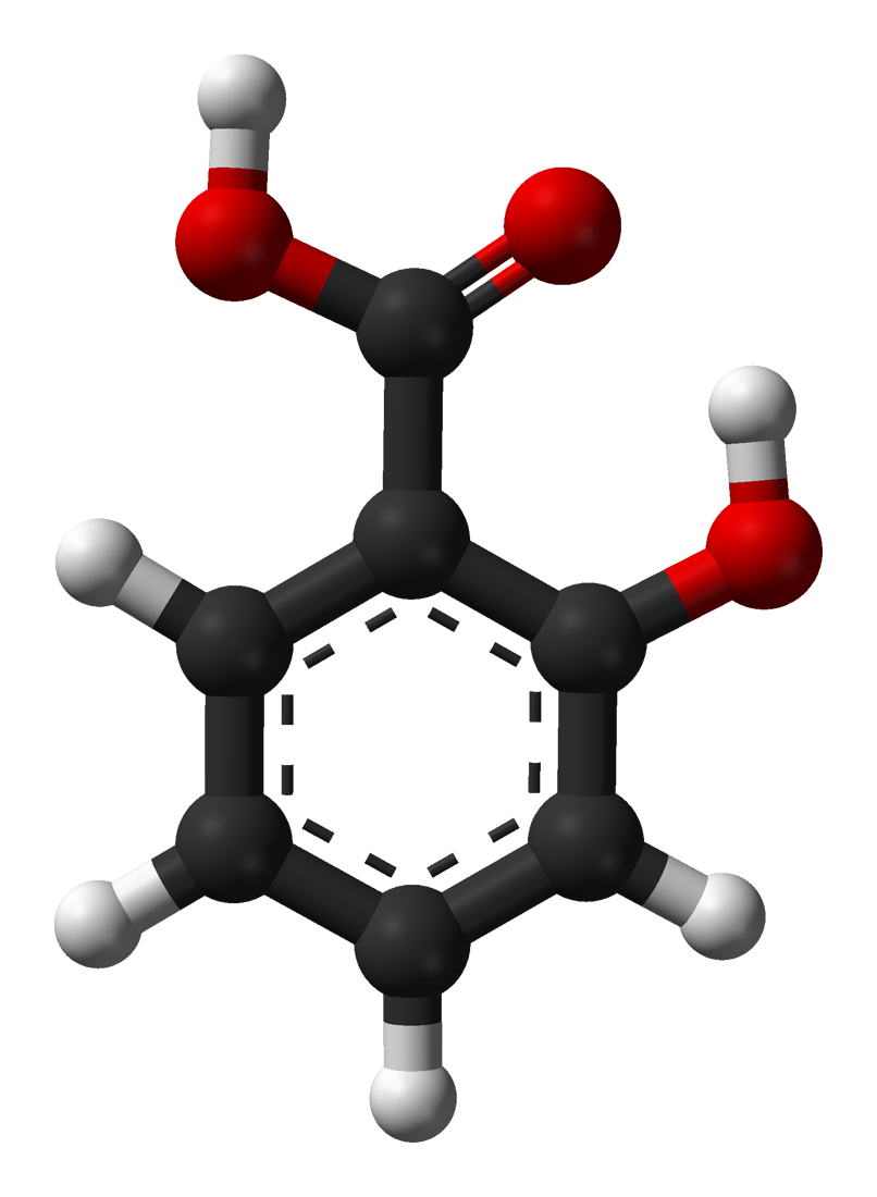 Modelo molecular tridimensional do ácido salicílico