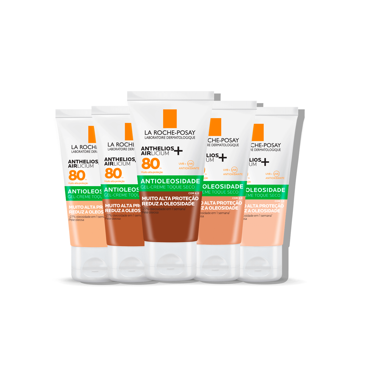 Protetores solares faciais Anthelios Airlicium+ Cores FPS80 em diferentes tons