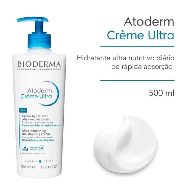 Bioderma Atoderm Crème Ultra 500 ml com destaque para a embalagem e a textura do creme
