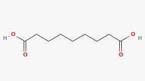 Estrutura química bidimensional do ácido azelaico, com duas extremidades de ácido carboxílico