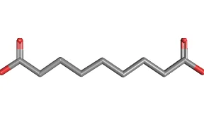 Representação molecular tridimensional do ácido azelaico em modelo de bastões