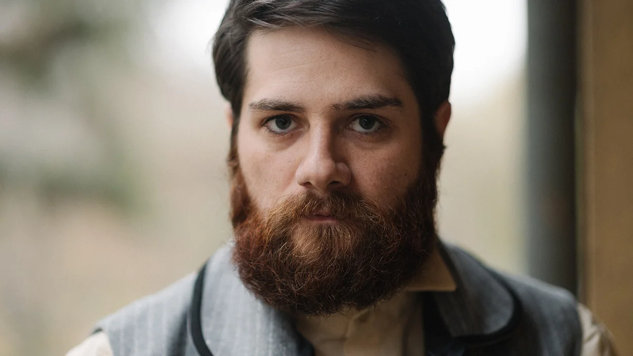 Homem com barba cheia e bem aparada em retrato ilustrativo