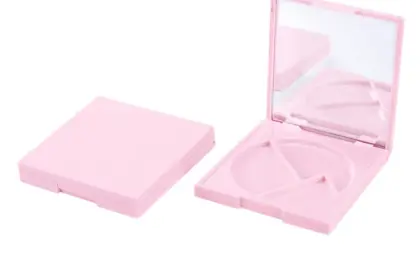 Embalagem compacta quadrada para blush com três compartimentos e espelho