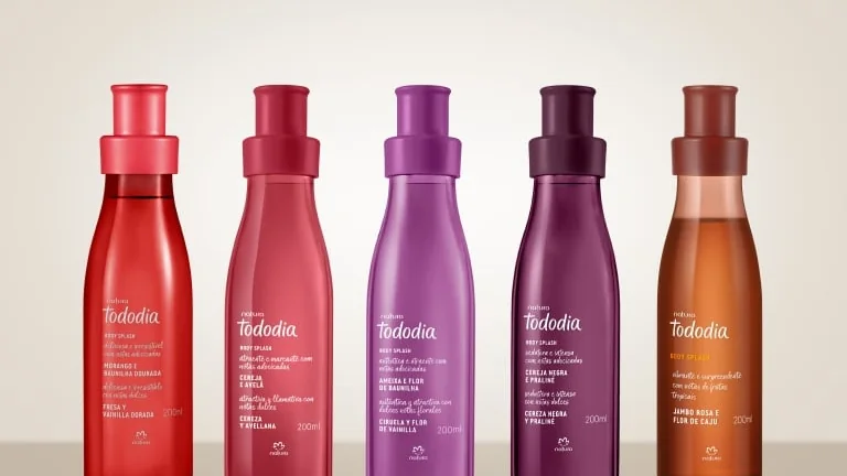 Cinco frascos de body splash Tododia em cores diferentes