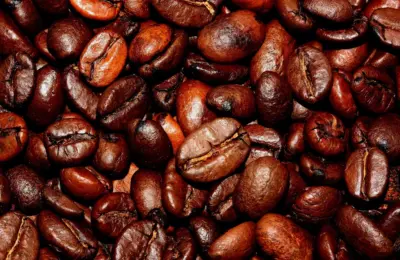 Grãos de café torrados, imagem ilustrativa da origem da cafeína