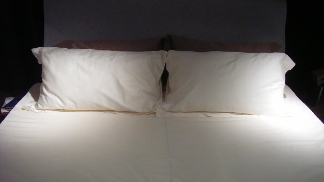 Duas fronhas sobre uma cama, em imagem ilustrativa que não identifica o tecido