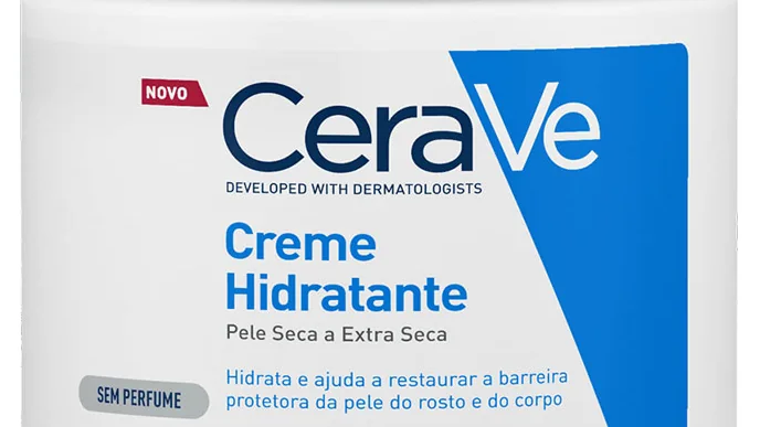 CeraVe Creme Hidratante de pote, indicado pela fabricante para pele seca a muito seca e sem perfume.