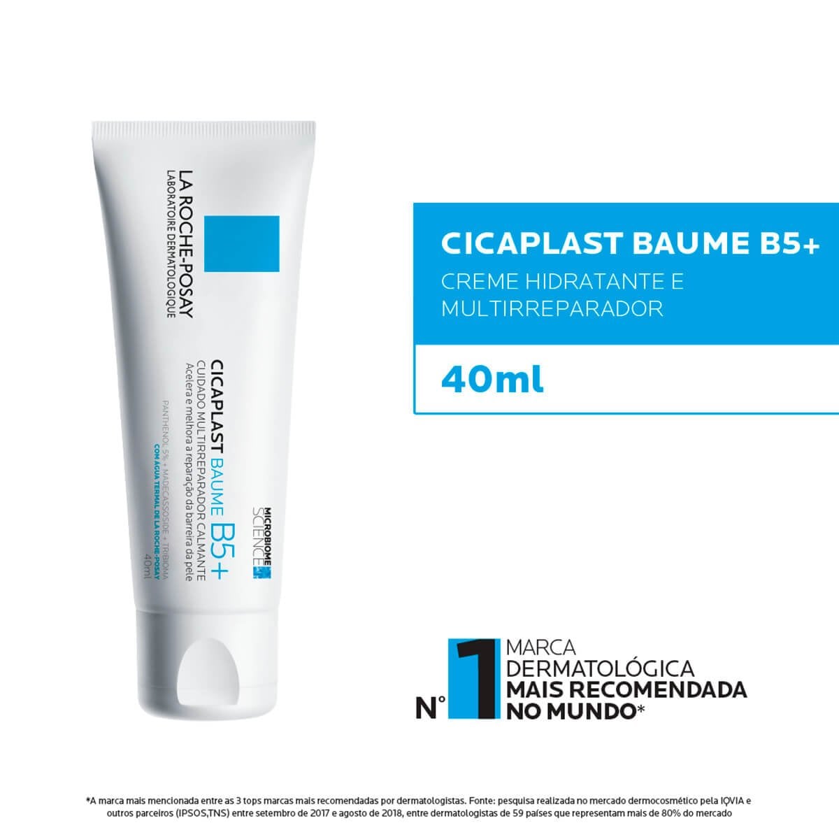 Imagem oficial do Cicaplast Baume B5+ com indicação de creme hidratante multi-reparador e volume de 40 ml