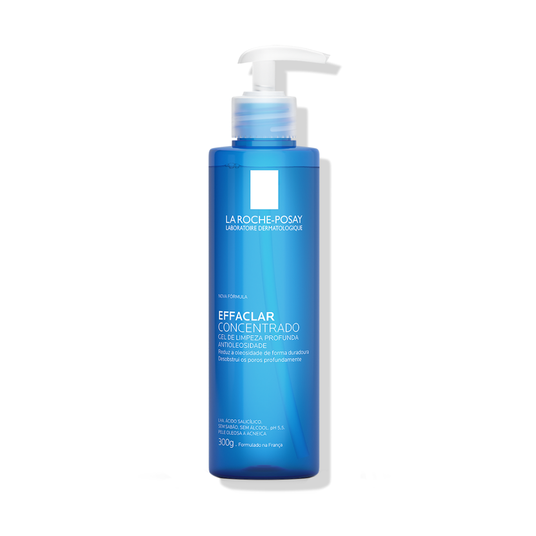 Frasco azul com bomba do Gel de Limpeza Effaclar Concentrado 300 g da La Roche-Posay