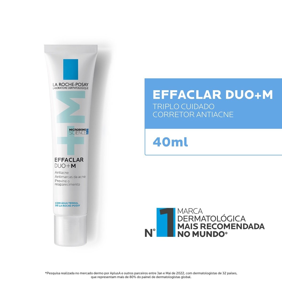 Tubo do La Roche-Posay Effaclar Duo+M corretor antiacne de 40 ml em fundo branco