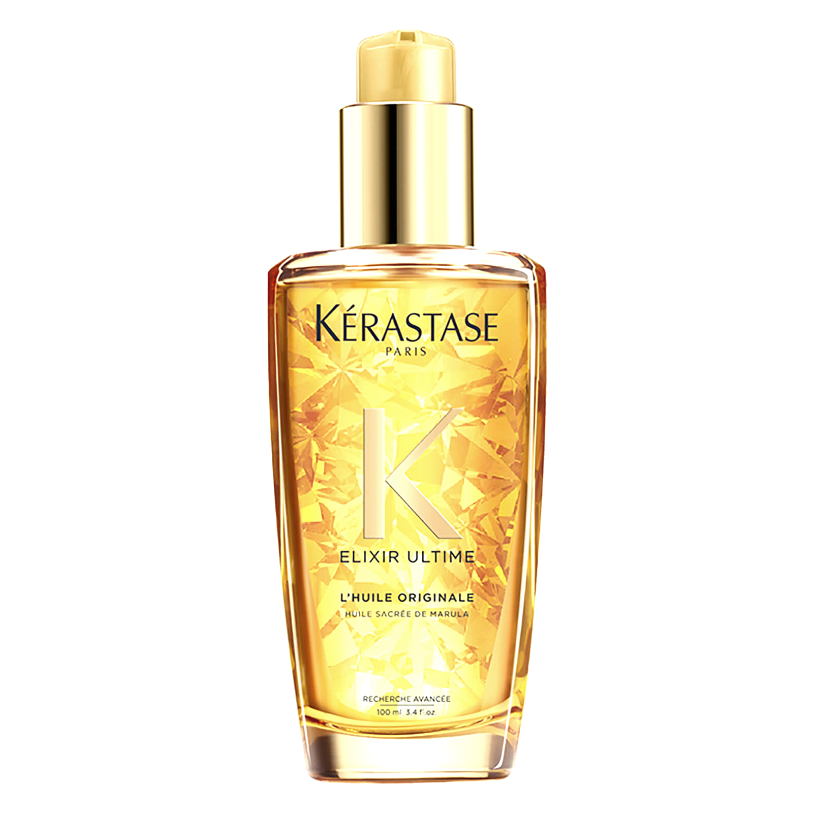 Frasco dourado do óleo capilar Kérastase Elixir Ultime L’Huile Originale de 100 ml