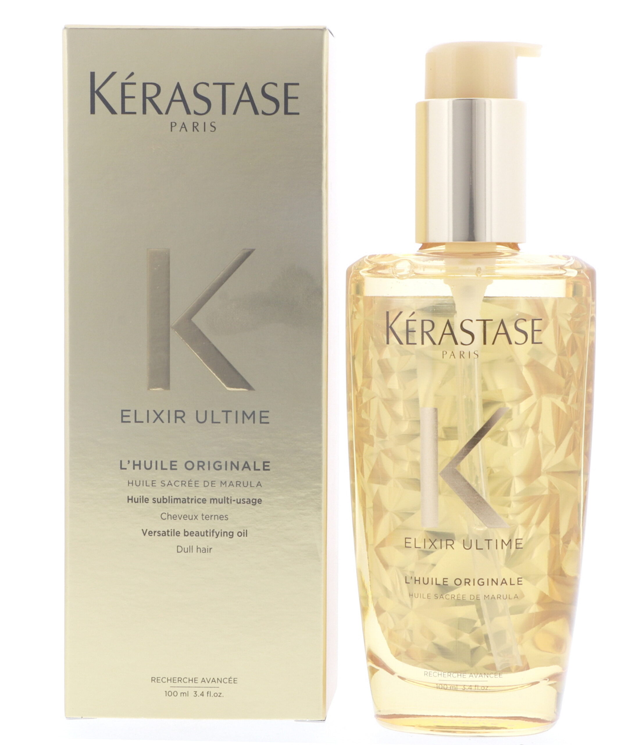Frasco e caixa do óleo capilar Kérastase Elixir Ultime L’Huile Originale de 100 ml