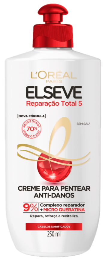 Embalagem do Elseve Reparação Total 5 Creme para Pentear Anti-Danos de 250 ml