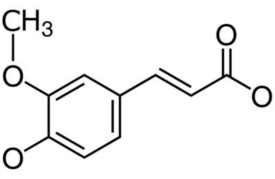 Estrutura química do ácido ferúlico representada em fórmula molecular