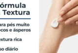 Imagem oficial da Eucerin sobre fórmula e textura do creme para pés, com aplicação ilustrativa em um pé