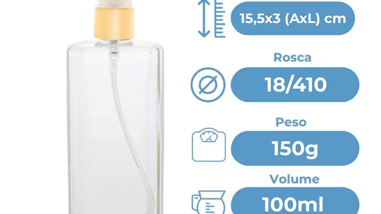 medidas de frasco de perfume de vidro de 100 ml com rosca 18/410