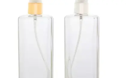 frasco de perfume de vidro transparente com válvula spray dourada e prata