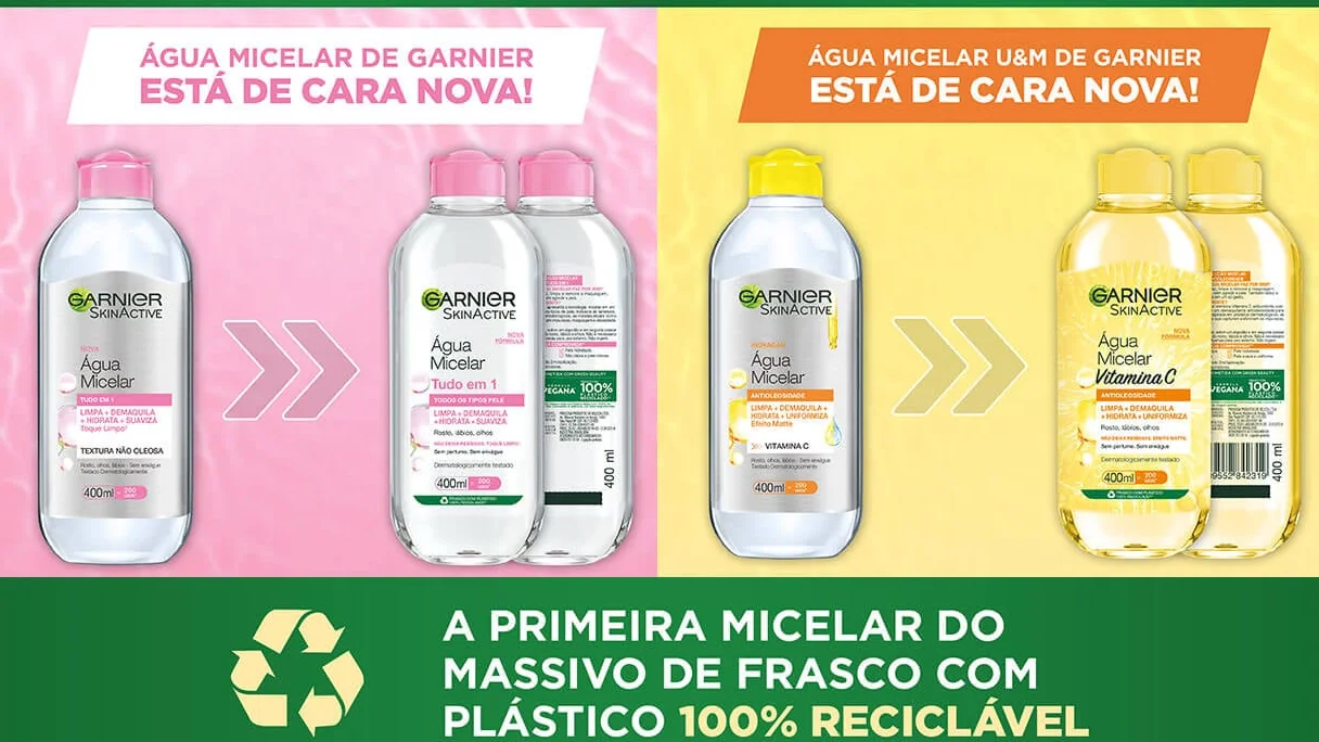 Linhas de água micelar Garnier SkinActive em diferentes versões e apresentações