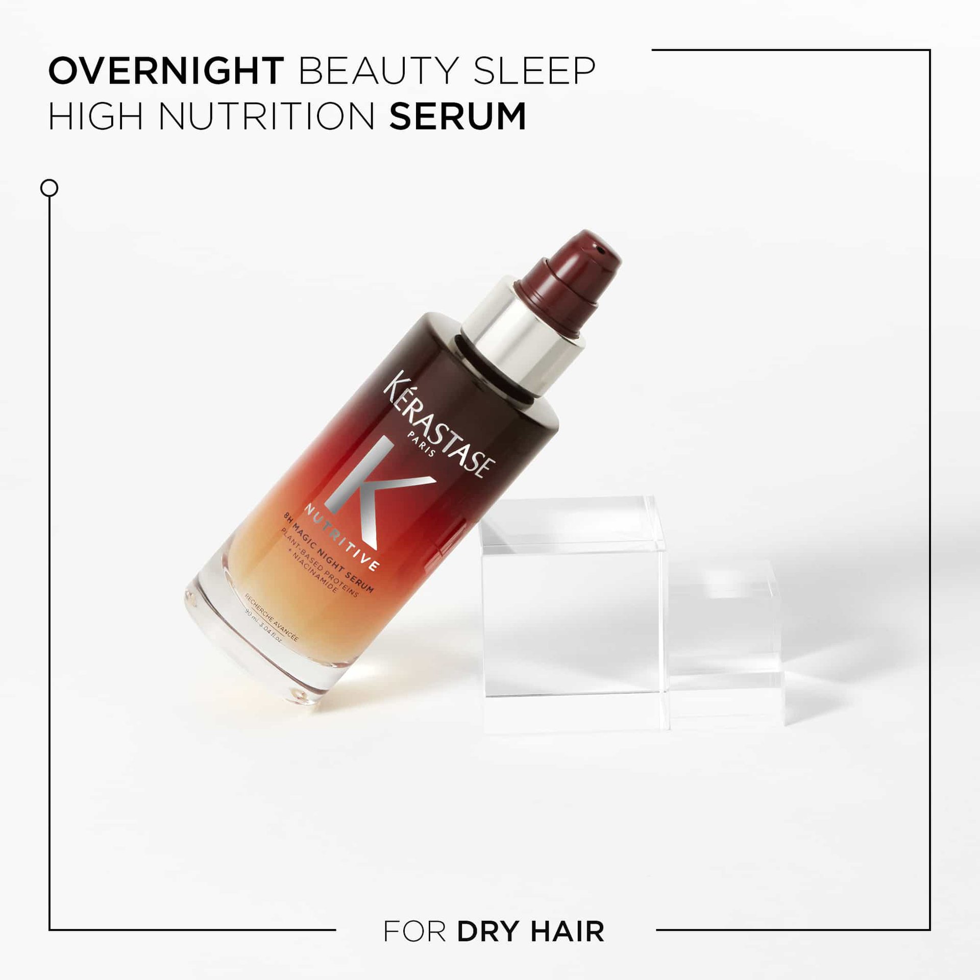 Frasco do Kérastase Nutritive 8H Magic Night em composição promocional para cabelos secos