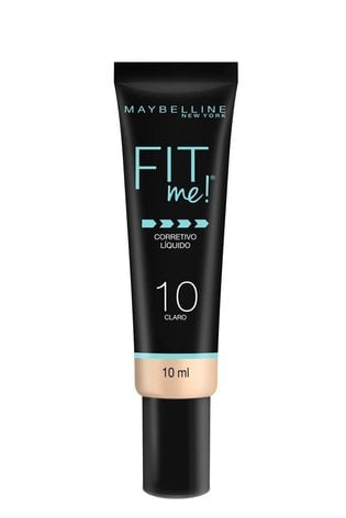 Corretivo líquido Maybelline Fit Me na cor 10 Claro, em embalagem preta e bege