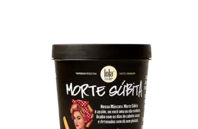 Máscara Lola Morte Súbita 450g fechada, com a embalagem preta e a ilustração frontal