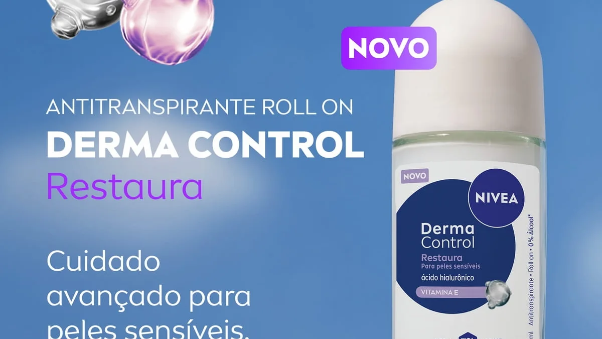 Imagem promocional do NIVEA Derma Control Restaura roll-on, com indicação visual para peles sensíveis.