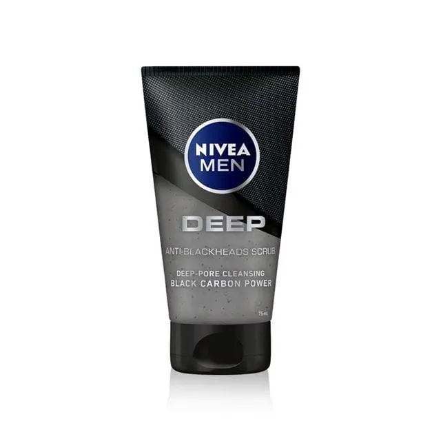 Embalagem do NIVEA MEN DEEP Anti-Blackheads Scrub, esfoliante facial de 75 ml