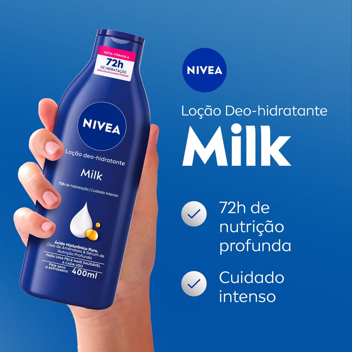 NIVEA Loção Deo-Hidratante Milk de 400 ml em frasco azul