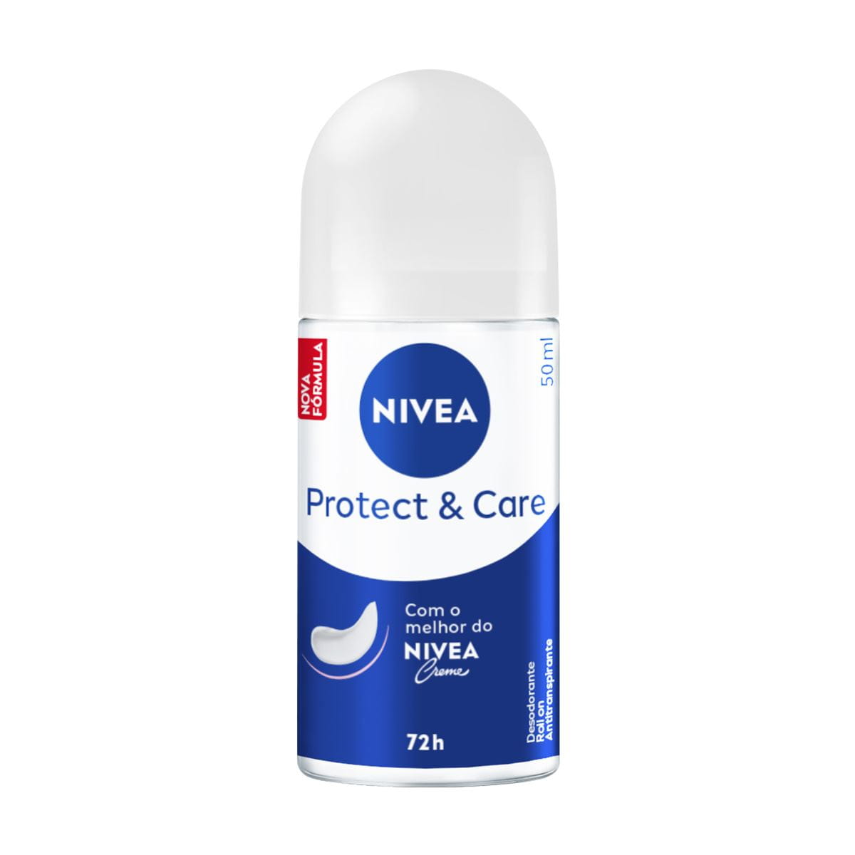 Desodorante antitranspirante roll-on NIVEA Protect & Care de 50 ml, em embalagem branca e azul