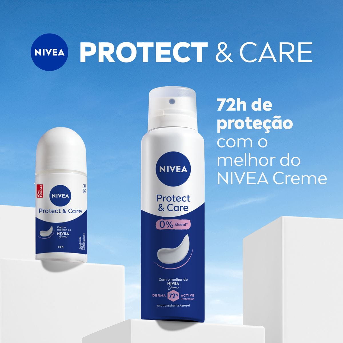 NIVEA Protect & Care em versões roll-on e aerossol, imagem oficial da linha