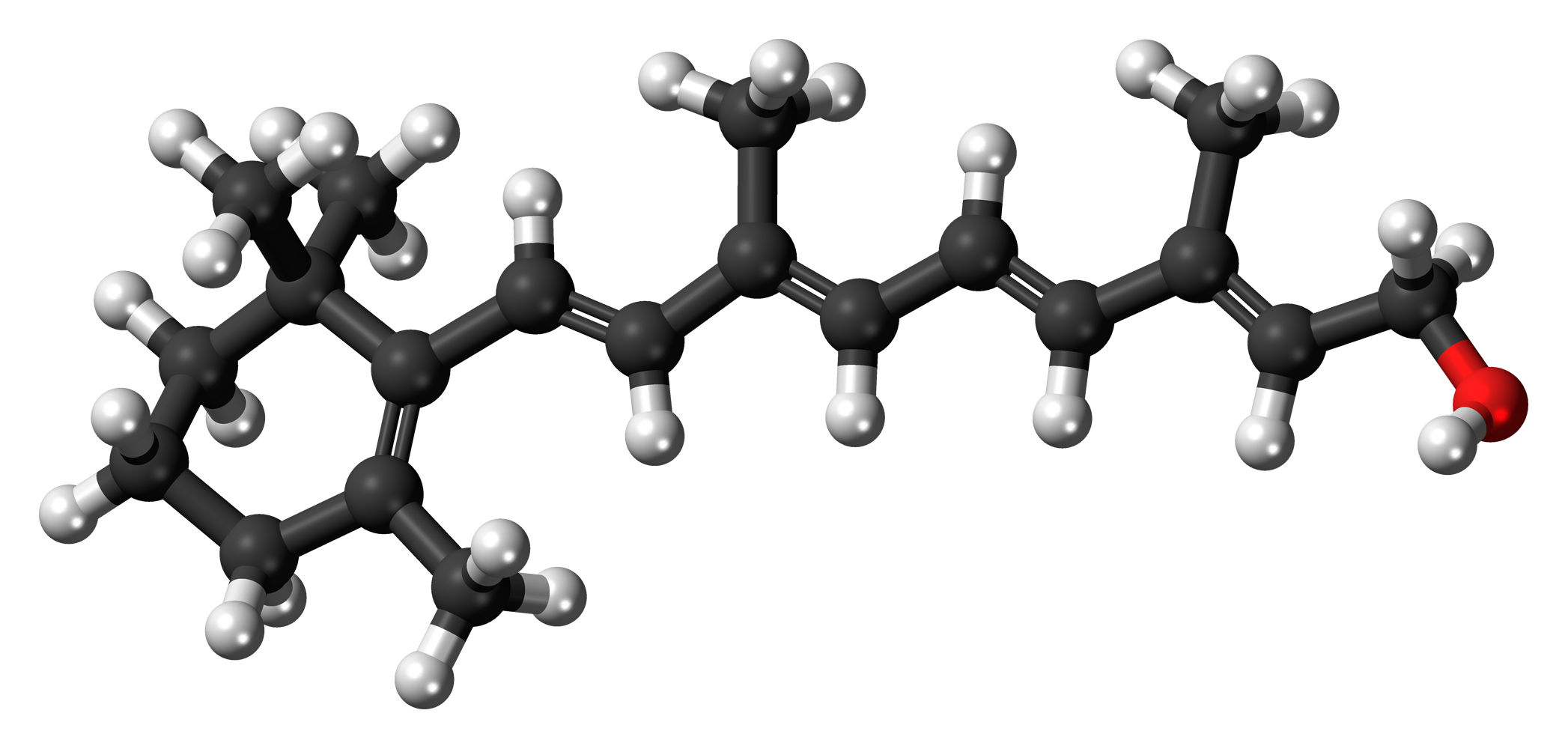 Modelo molecular 3D do retinol, uma forma de vitamina A.