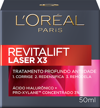 Embalagem frontal do L’Oréal Paris Revitalift Laser X3 Antirrugas de 50 ml