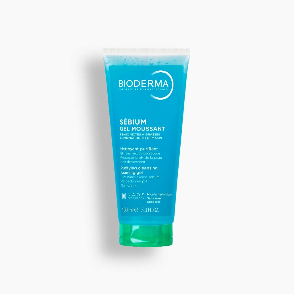 Bioderma Sébium Gel Moussant em tubo de 100 ml, com embalagem azul