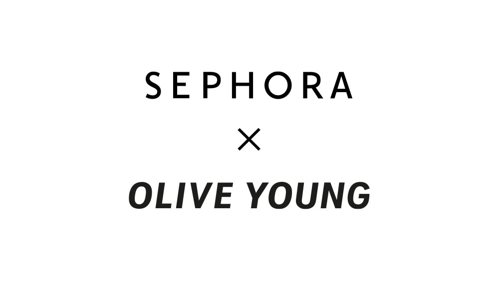 Logotipos Sephora e Olive Young separados por um símbolo de parceria para anunciar a entrada da curadoria K-beauty na rede americana