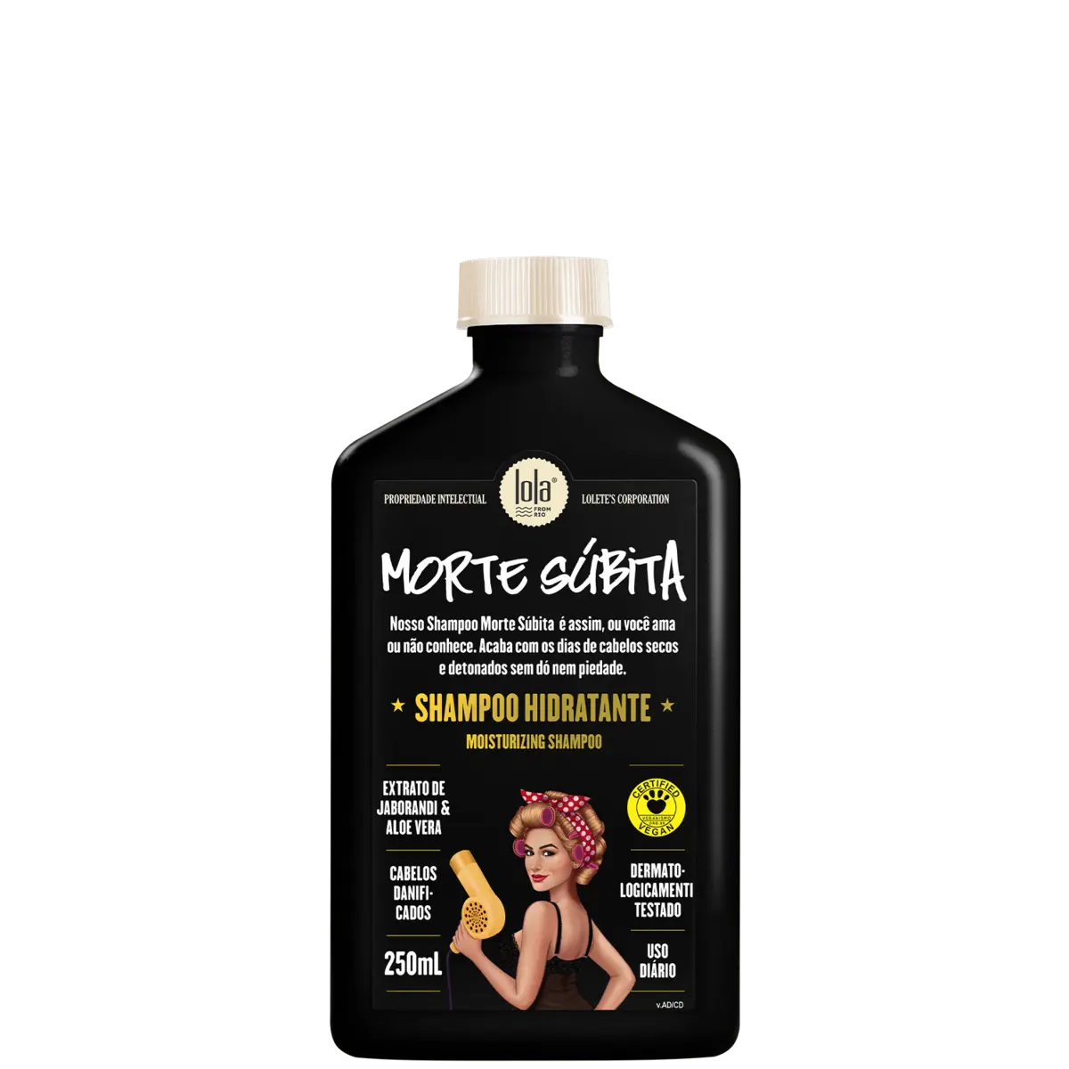 Shampoo líquido Lola Morte Súbita de 250 ml em embalagem preta