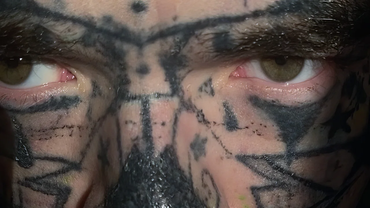 Tatuagem visível na pele do rosto, em imagem ilustrativa sobre proteção solar