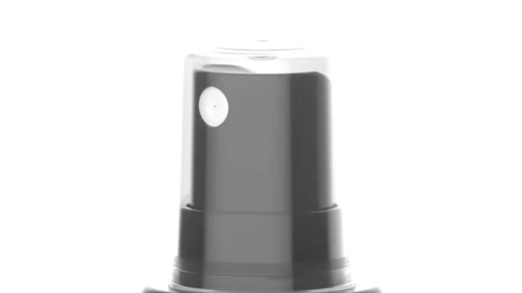 Válvula spray fine mist EuroMist com tampa transparente, vista em detalhe
