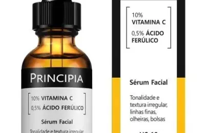 Frasco do sérum VC-10 da Principia com 10% de vitamina C e 0,5% de ácido ferúlico.