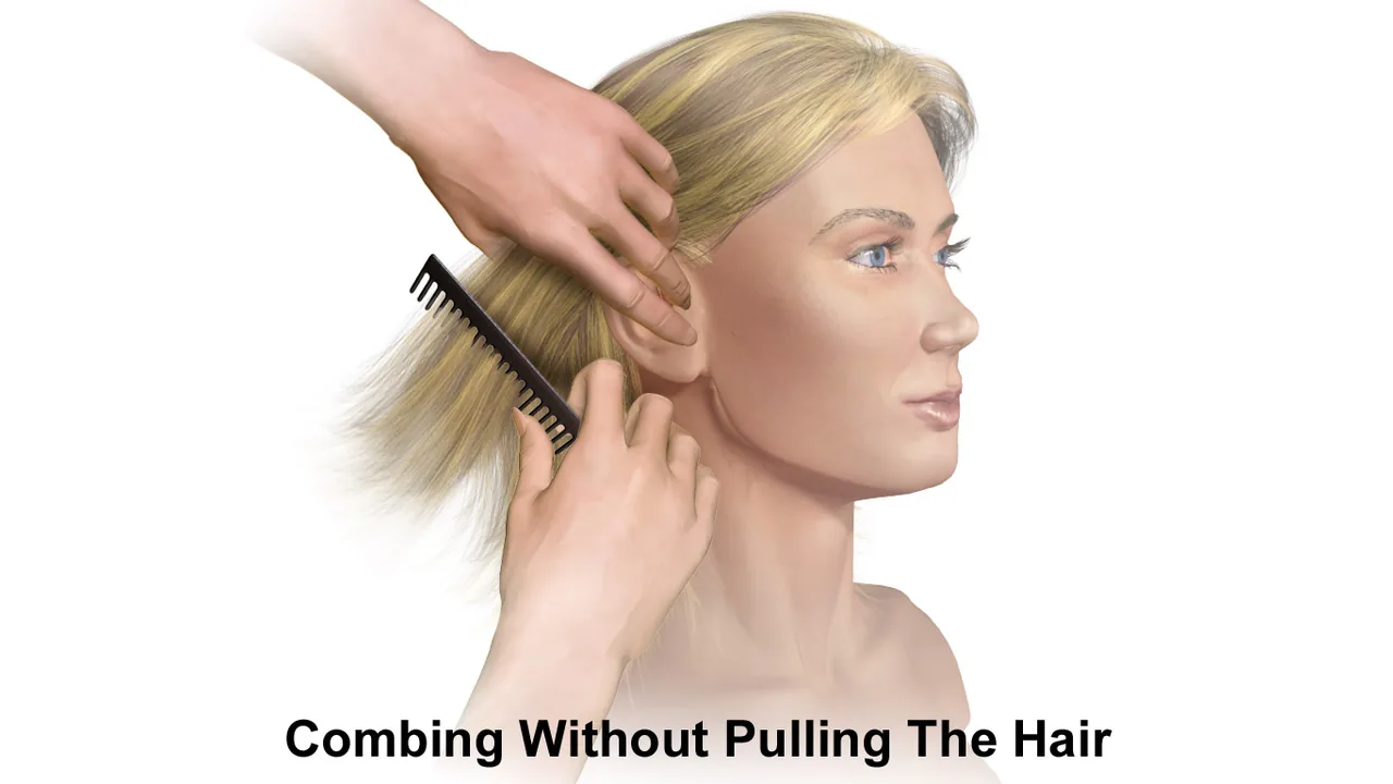 Ilustração de uma pessoa desembaraçando o cabelo com um pente.