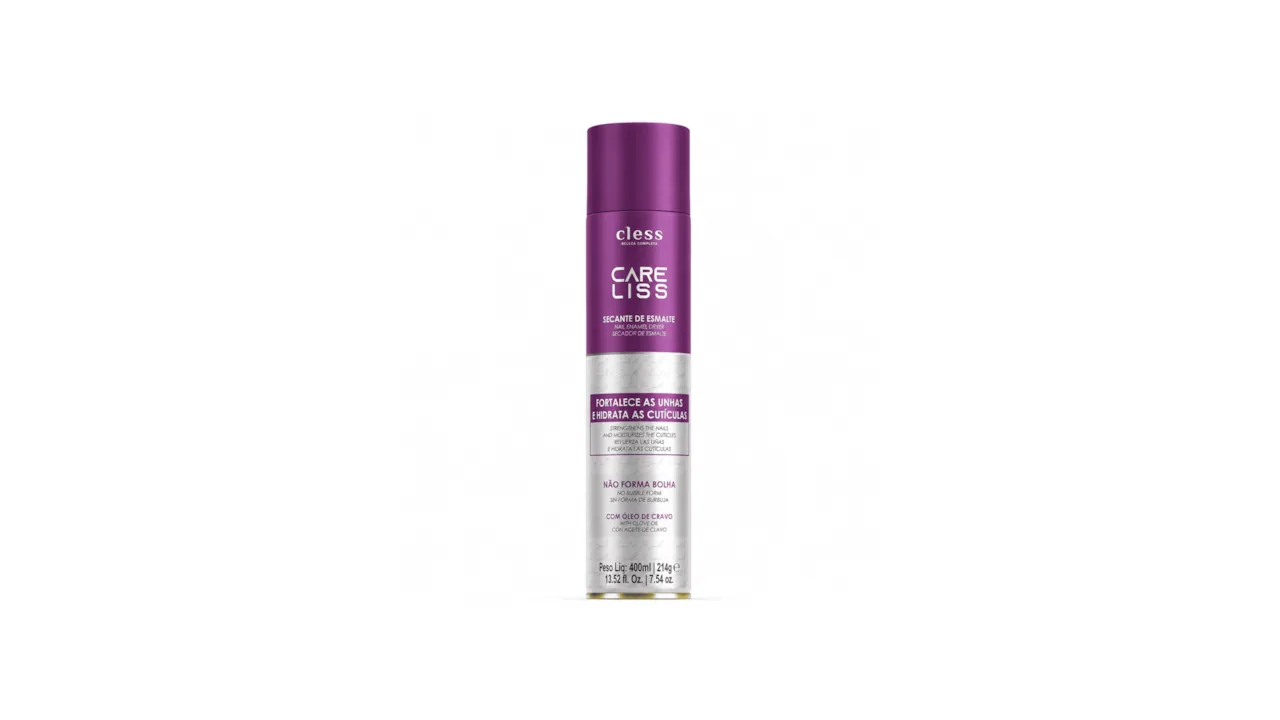 Frasco do spray secante de esmalte Care Liss, da Cless.