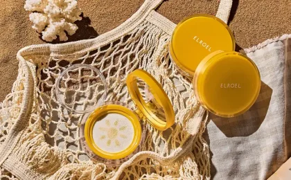 Produtos ELROEL em composição editorial de maquiagem e cuidados pessoais
