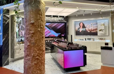 Interior da primeira boutique da YSL Beauty no Brasil, em São Paulo